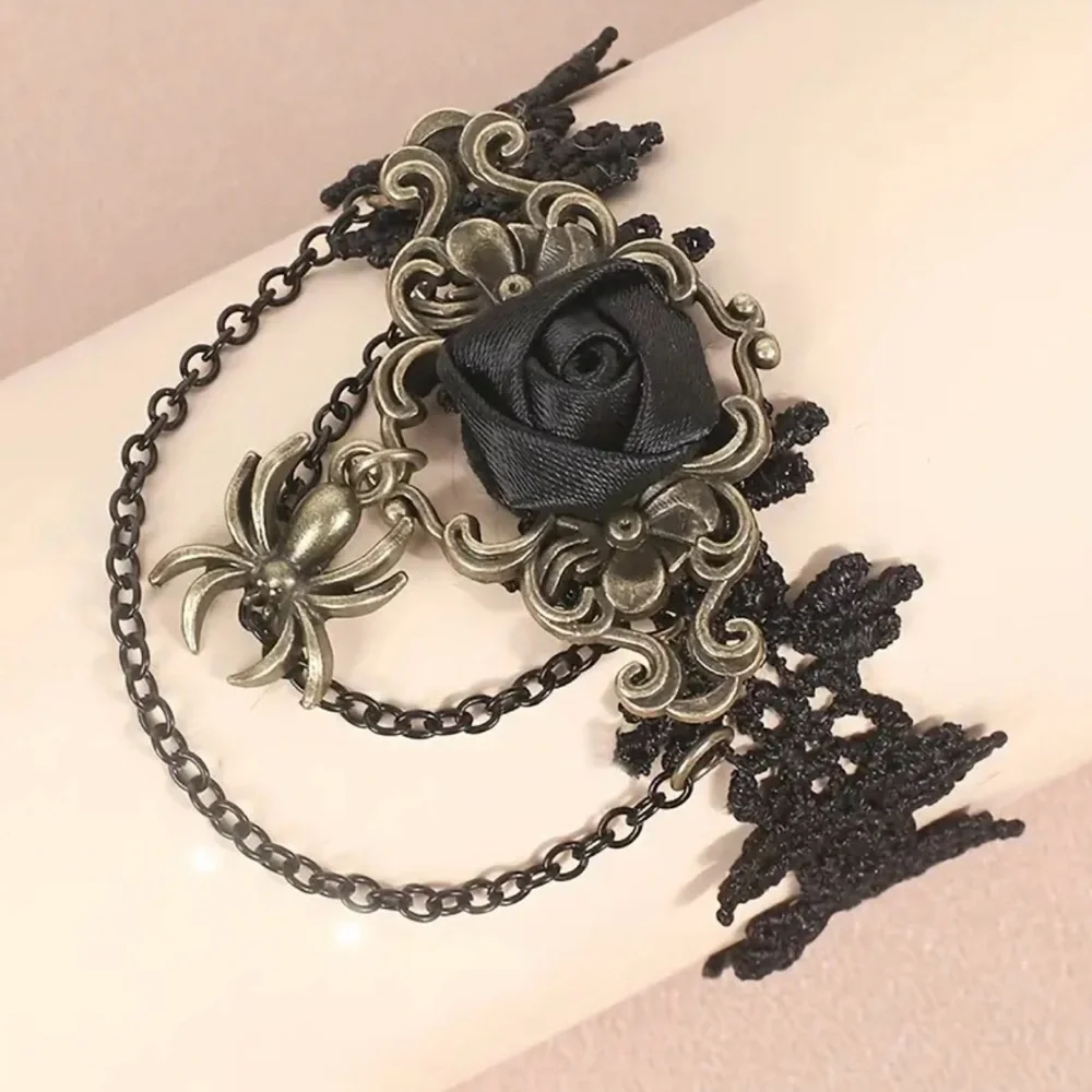 1pc‎ Retro Style Gothic Black Rose Lace Tassel Bracelet Spider Rose Bracelet